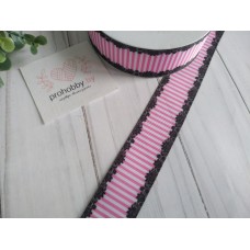 Лента репсовая 25 мм "В полоску с кружевом"